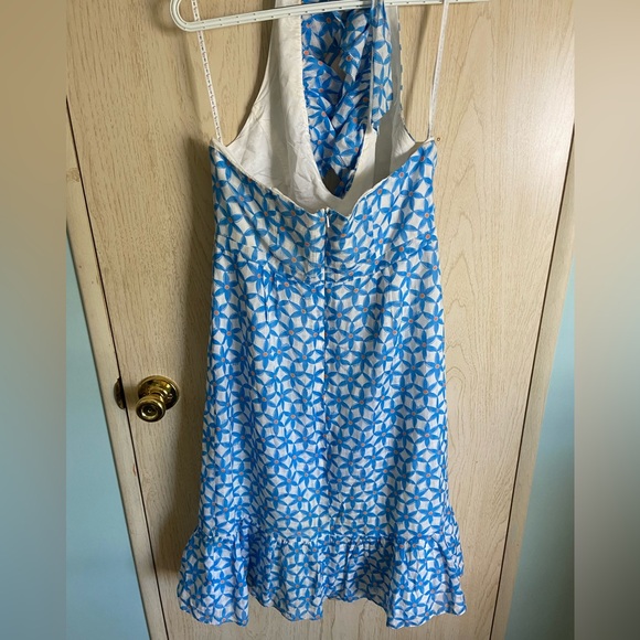 Lilly Pulitzer Dexter Dress Blue Starfruit Ruffle Halter Silk Blend Size 14 Read - Picture 6 of 15